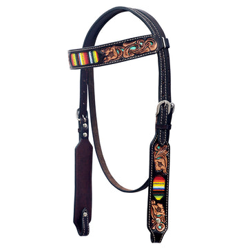Hilason Horse Floral Hand Carved American Leather Breast Collar Headstall Beaded Brown